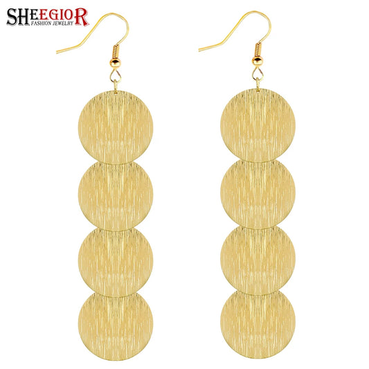Simple Round Dangle Long Earrings for Women Accessories Bohemian Gold Silver color Drop Big Earring Earings Fashion Jewelry Gift