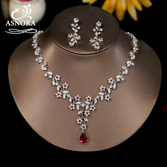High Quality Cubic zirconia Bridal Jewelry Sets for Women Flower Necklace Earrings Wedding Accessories Free Shipping Everything