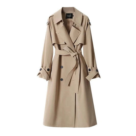 Belt Trench Coats Women Autumn Winter New Korean Classic Double Breasted University Style Loose Long Female Clothing Outwear