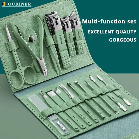 Full Function Manicure Set 16 In 1 Kit Professional Stainless Steel Pedicure Sets With Leather Portable Case Idea Gift