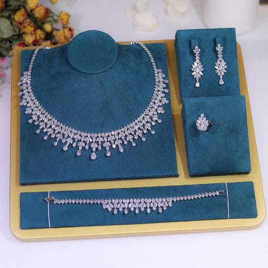 ZY UNIQUE New Dubai Jewelry Sets Leaf Design Bridal Necklace Earring Set 5A Cubic Zirconia Femme Ladies Wedding Accessories