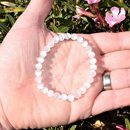 White Selenite Beads Natural Stone Crystals Bracelet for Women Men Gnuine Gypsum Round Beaded 6 8 10 Mm Stretch Bracelets X148