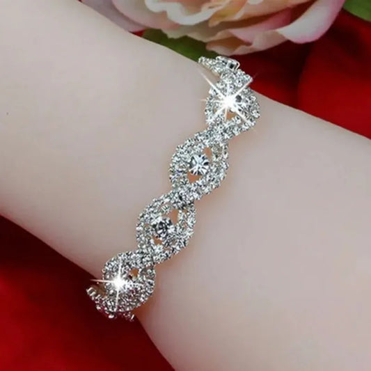 Delysia King Women Elegant Luxury Bracelet Ladies Unlimited Rhinestone Wrist Chain Birthday Party Gifts (color: Silver)