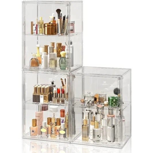Makeup Storage Organzier 3 Packs Cosmetic Display Case, Clear Make Up Organzier for Vanity， Jewelry Organizer