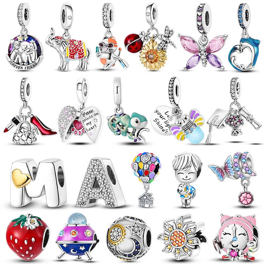 Charms Chameleon Ladybird UFO Butterfly Beads 925 Silver Pendants Fit Original Pandora Bracelet DIY For Woman Jewelry